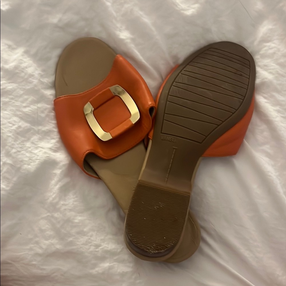 Vaneli Orange Mules with Gold Buckle